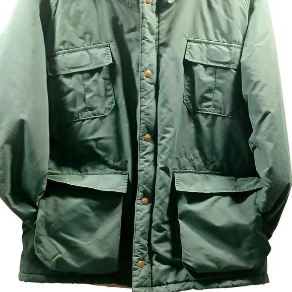 L.L. Bean VTG Green Hooded Parka Zip Snap Pockets Size M Winter Car Coat Mens XL - Picture 14 of 15